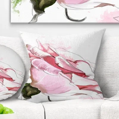 Design Art Pink Rose On White - Floral Printed Throw Pillow In White;pink