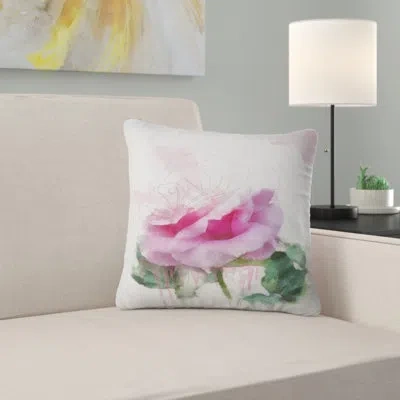 Design Art Pink Rose Stem With Paint Splashes - Floral Printed Pillow
