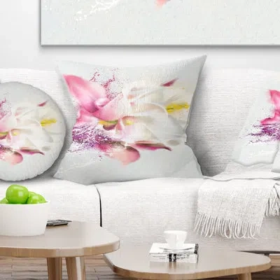Design Art Pink Rose Watercolor - Floral Printed Pillow