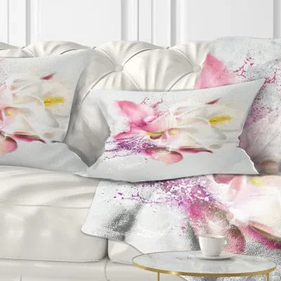 Design Art Pink Rose Watercolor - Floral Printed Throw Pillow