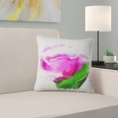 Design Art Pink Rose Watercolor With Leaves - Floral Printed Pillow