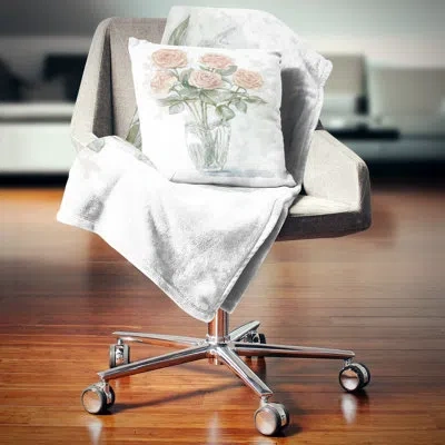 Design Art Pink Roses Bunch In The Vase - Floral Printed Pillow