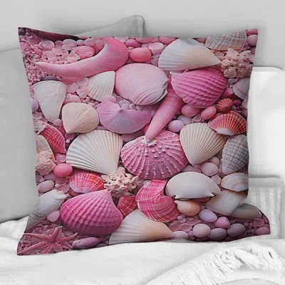 Design Art Pink Seashell On The Beach - Coastal Beach Sand Printed Throw Pillow
