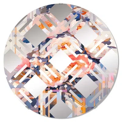 Design Art Pink Serenade Of Peonies I - Plaid Decorative Mirror|round