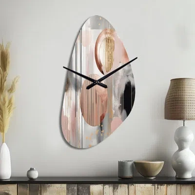 Design Art Pink Stripes And Lines Modern Art Ii - Transitional Shapes Unique Shape Metal Wall Clock, Modern Asy