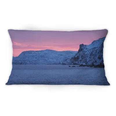 Design Art Pink Sunrise In Winter Over The Norwegian Coast -1 Nautical & Coastal Printed Throw Pillow