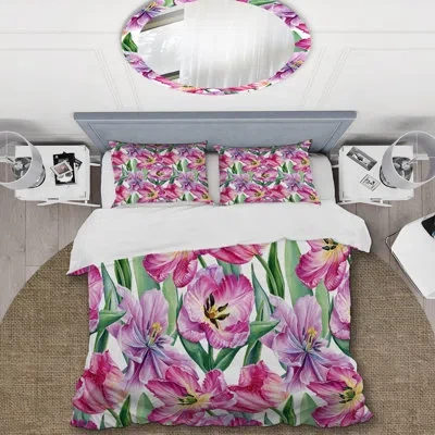 Design Art Pink Tropical Flower - Floral Duvet Cover Set - Microfiber Polyester
