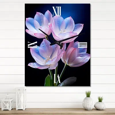 Design Art Pink Tulips Flowers Enchanted - Floral Wall Clock