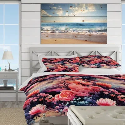 Design Art Pink Underwater Coral Dreamscape - Coastal Duvet Cover Set - Microfiber Polyester In Pink;purple
