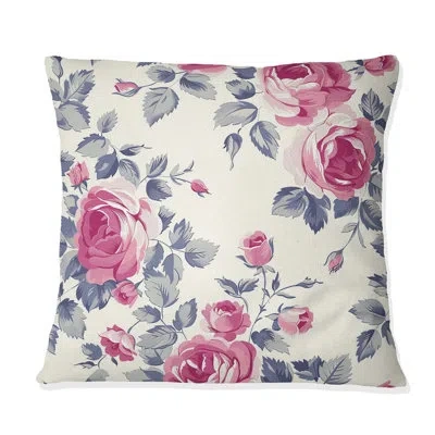 Design Art Pink White Traditional Flower Garden I - Traditional Throw Pillow In White;pink