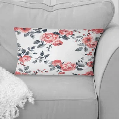 Design Art Pink White Traditional Flower Garden Ii - Traditional Lumbar Pillow In White;pink