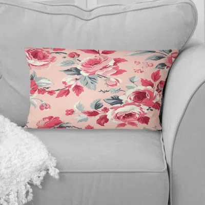 Design Art Pink White Traditional Flower Garden Iii - Traditional Lumbar Pillow In White;pink