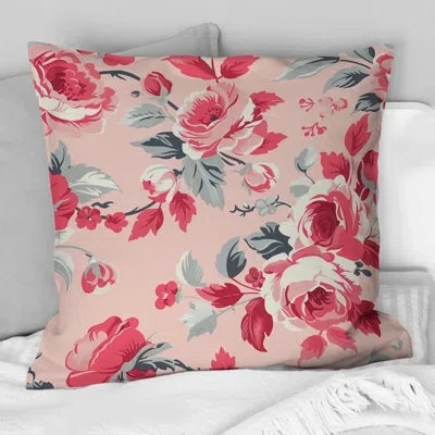 Design Art Pink White Traditional Flower Garden Iii - Traditional Throw Pillow In White;pink
