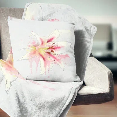 Design Art Pink Yellow Lily Watercolor Sketch - Floral Printed Pillow In Yellow;pink