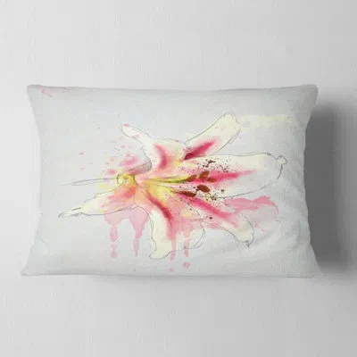 Design Art Pink Yellow Lily Watercolor Sketch - Floral Printed Throw Pillow