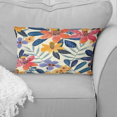 Design Art Pink Yellow Midcentury Tropical Flower Gardens - Midcentury Flowers Lumbar Pillow In Yellow;pink