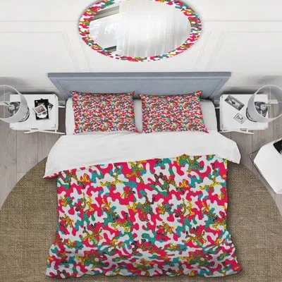 Design Art Pink/blue/yellow Microfiber 3 Piece Duvet Cover Set In Pink,blue,yellow