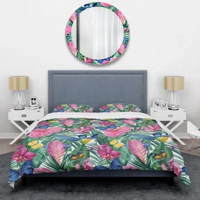 Design Art Pink/green/blue Microfiber 3 Piece Duvet Cover Set In Pink,green,blue
