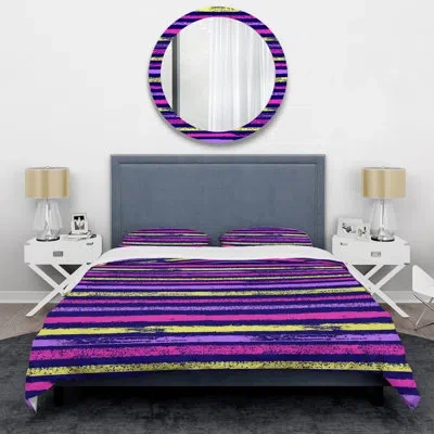 Design Art Pink/purple Microfiber 3 Piece Duvet Cover Set In Blue,purple