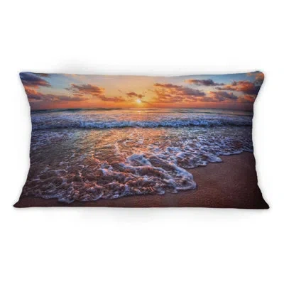 Design Art Placid Shore And Whimsical Clouds -1 Nautical & Coastal Printed Throw Pillow