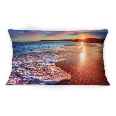 Design Art Placid Shore And Whimsical Clouds I -1 Nautical & Coastal Printed Throw Pillow