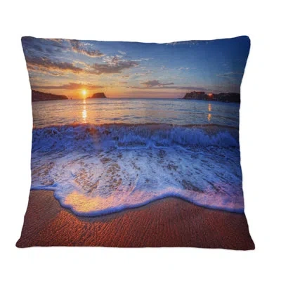 Design Art Placid Shore And Whimsical Clouds Ii - Nautical & Coastal Printed Throw Pillow In Brown;orange