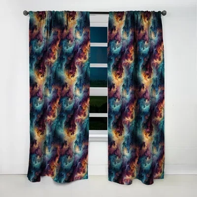 Design Art Plaid Galaxy Multicolor Expedition - Damask Curtain - Blackout Damask Curtain - 1 Panels In Blue;yellow