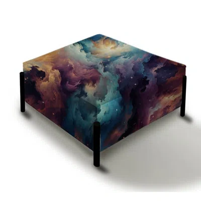 Design Art Plaid Galaxy Multicolor Expedition - Damask Large Square Ottoman In Blue;yellow