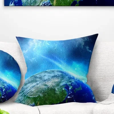 Design Art Planet Earth In Universe - Landscape Printed Pillow In Blue;green
