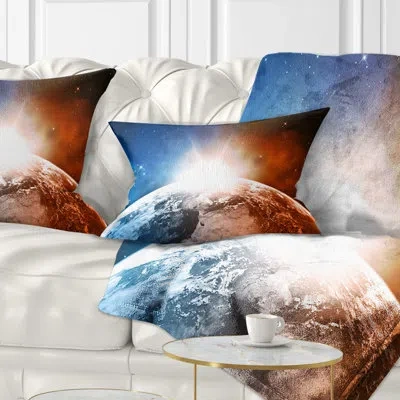 Design Art Planet With Sunrise In Space - Landscape Printed Throw Pillow