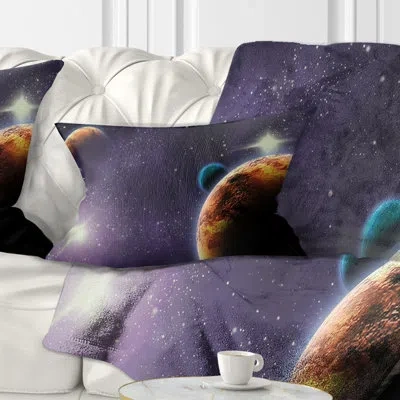 Design Art Planets In Deep Dark Space - Landscape Printed Throw Pillow