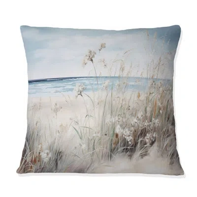 Design Art Plant Beauty On The Beach - Plants Printed Throw Pillow In Blue;beige