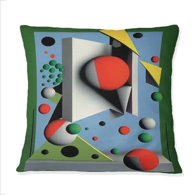 Design Art Playful Imaginary Landscapes Iii - Abstract Geometric Printed Throw Pillow In Blue;green