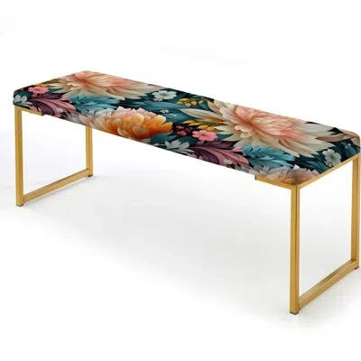 Design Art Playful Multicolor Feathery Delight - Floral Upholstered Gold Bench