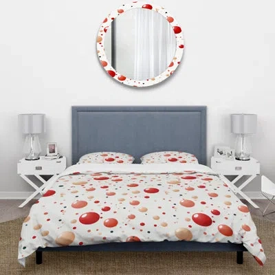 Design Art Playful Polka Dots Ii Duvet Cover Set In Red;pink