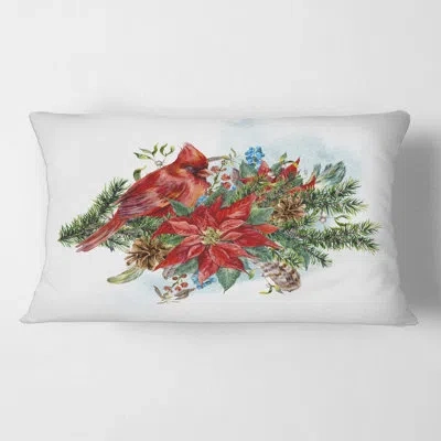 Design Art Poinsettia And Cardinal Bird Rectangular Pillow Cover & Insert