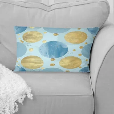 Design Art Poka Dot Delight I - Glam Lumbar Pillow In Blue;gold