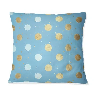 Design Art Poka Dot Delight Ii - Glam Throw Pillow In Blue;gold