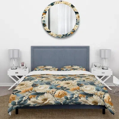 Design Art Polivas Boho Victorian Romance Victorian Pattern Ix - Floral Duvet Cover Set - Microfiber Polyester In White;beige