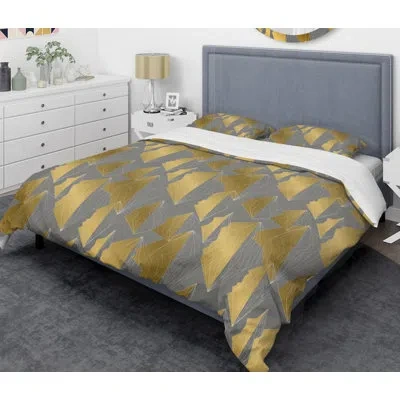 Design Art Polygon Mid-century Duvet Cover Set In Gold