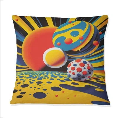 Design Art Pop Art Colorful Spheres Iv - Abstract Geometric Printed Throw Pillow In Blue;yellow