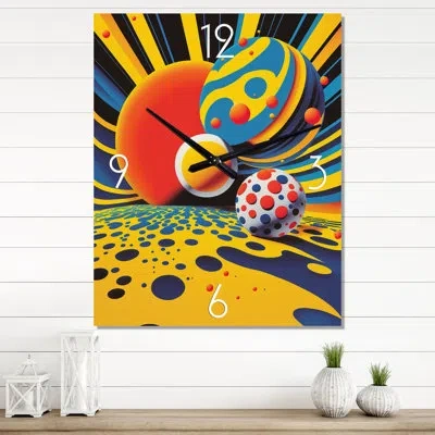 Design Art Pop Art Colorful Spheres Iv - Modern Geometric Wall Clock In Blue;yellow;orange