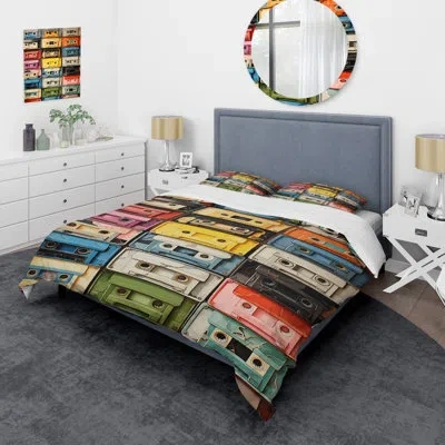 Design Art Popart Cassette Tapes X - Cassette Tapes Duvet Cover Set - Microfiber Polyester In Blue;green;red;beige;yellow