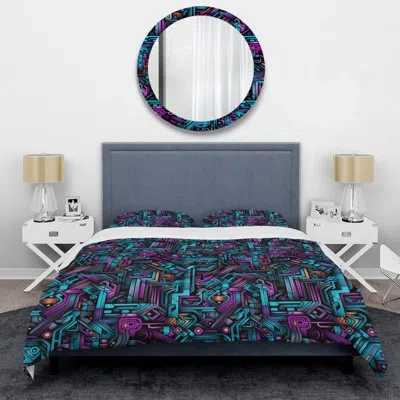 Design Art Popart Techno Tribal Fusion Ii Duvet Cover Set In Blue;purple
