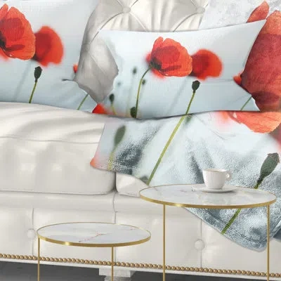 Design Art Poppies On Background Of Sea - Floral Printed Throw Pillow