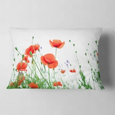 Design Art Poppy Flowers On White Background - Floral Printed Throw Pillow