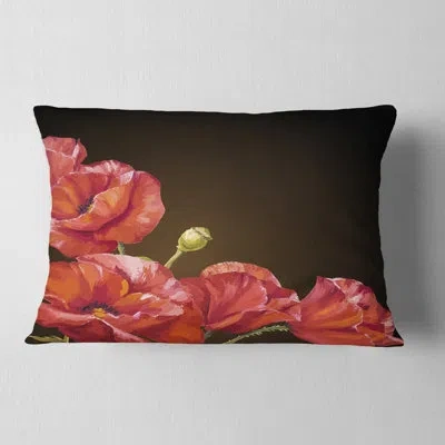 Design Art Poppy Flowers Vector Art - Floral Printed Throw Pillow