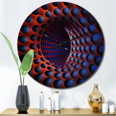 Design Art Portals Moire Matrix In Red And Blue I Metal Wall Clock In Purple