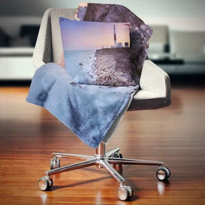 Design Art Portland Bill Lighthouse In Dorset - Sea & Shore Printed Pillow In Blue;black;brown;green;red;yellow