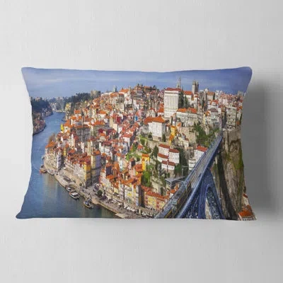 Design Art Porto City Panoramic View - Cityscape Printed Throw Pillow